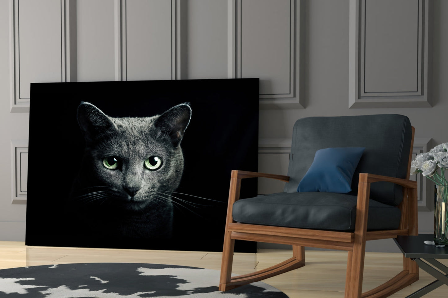 Russian Blue Cat Glass Wall Art