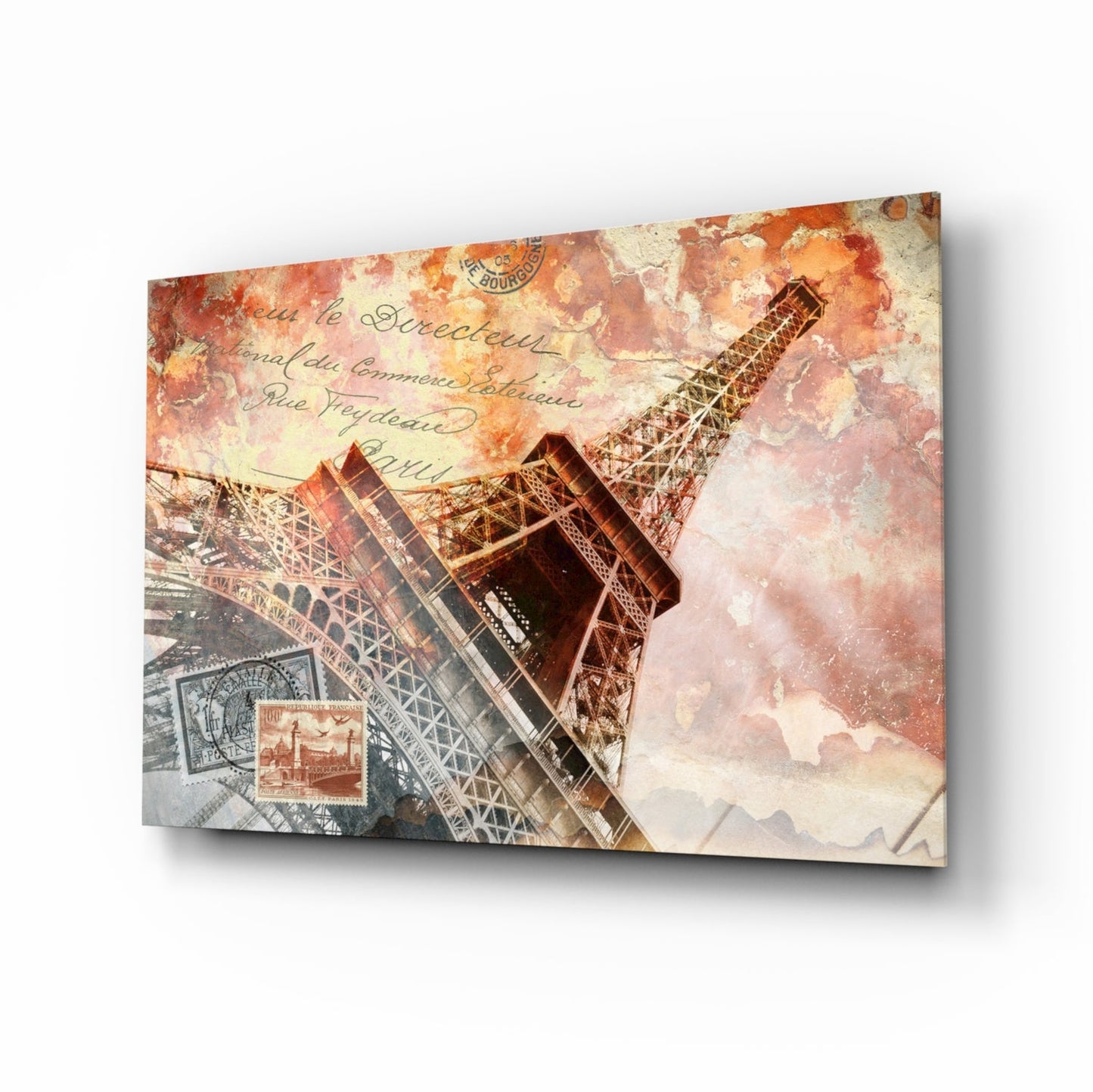 Eiffel Tower vintage postcard glass wall art