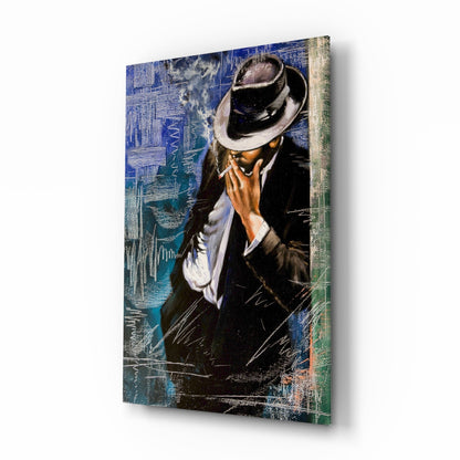 Smoking noir portrait glass wall art
