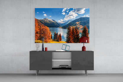 Autumn Alpine Lake Glass Wall Art