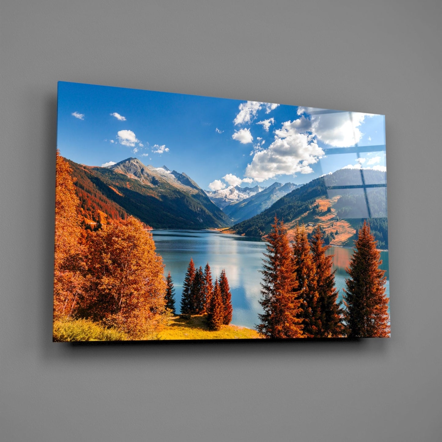 Autumn Alpine Lake Glass Wall Art