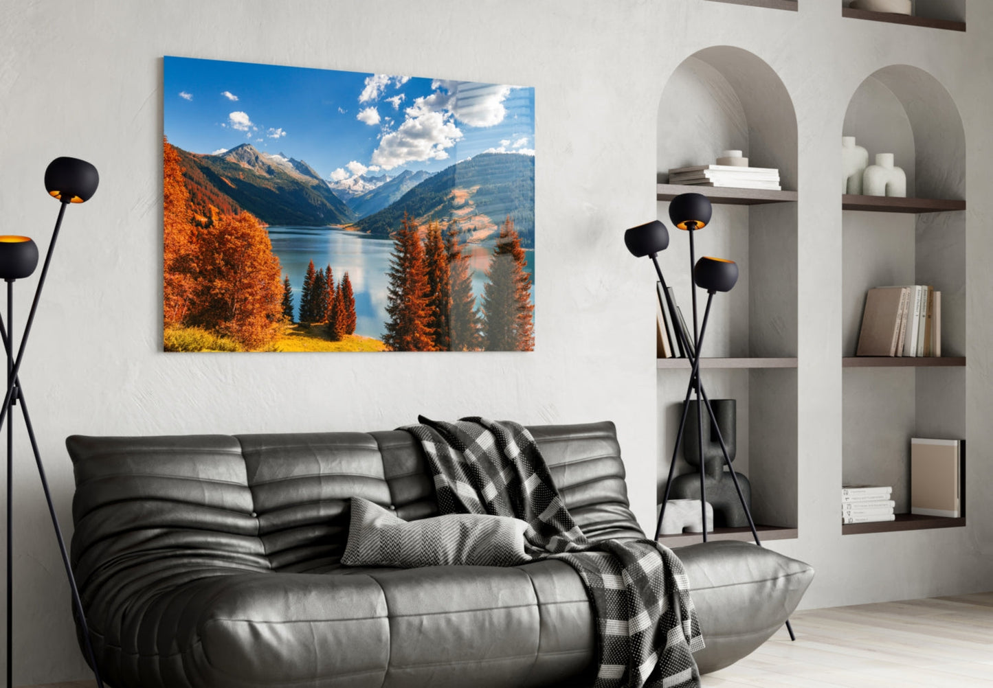 Autumn Alpine Lake Glass Wall Art