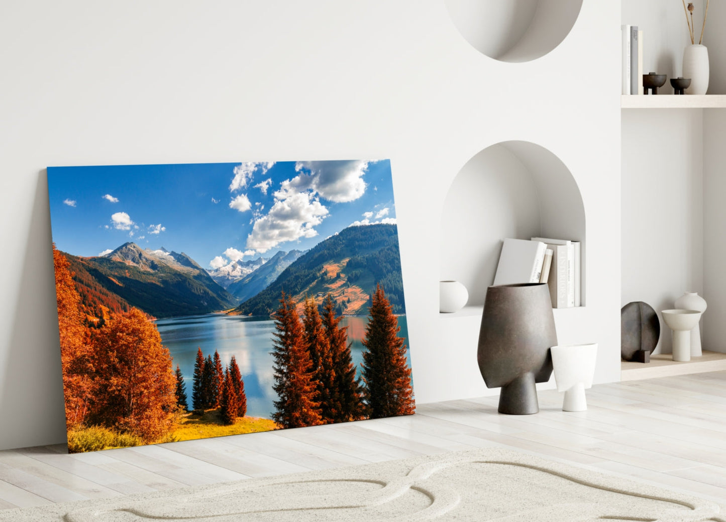 Autumn Alpine Lake Glass Wall Art