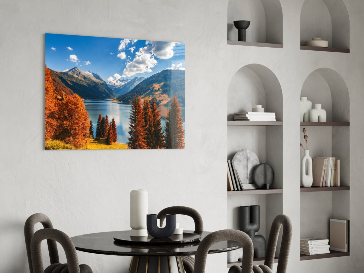 Autumn Alpine Lake Glass Wall Art