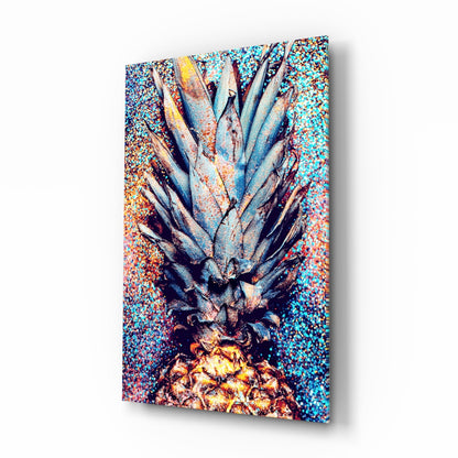 Colored Pineapple festive glass wall art