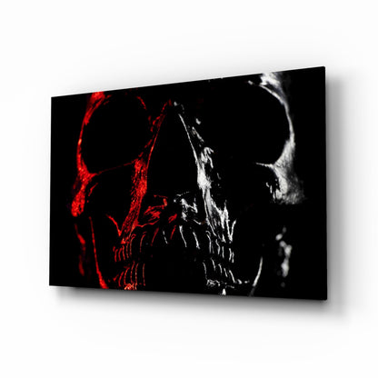 Red and white shadow skull glass wall art