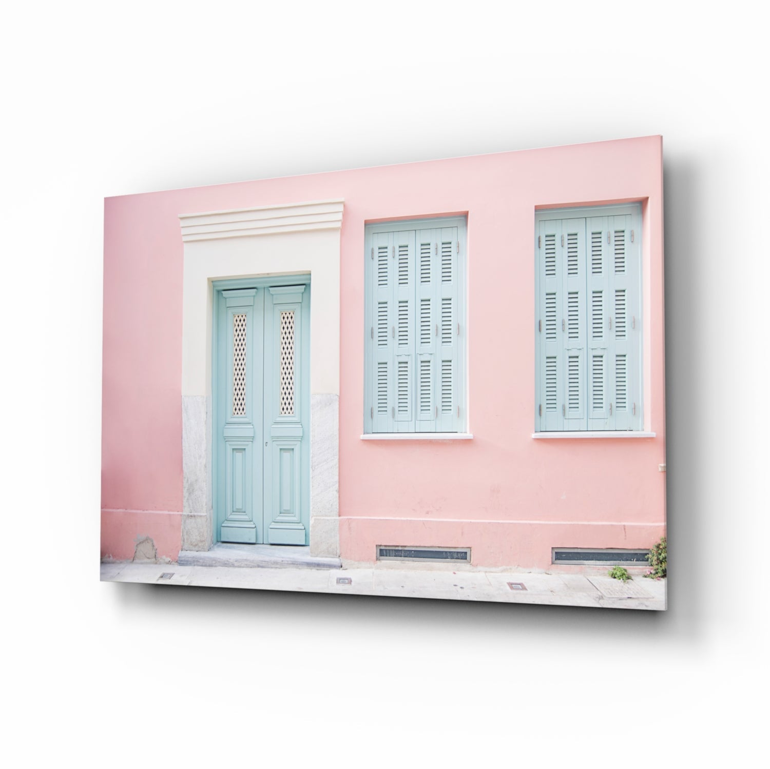 Pink House Mediterranean glass wall art scene