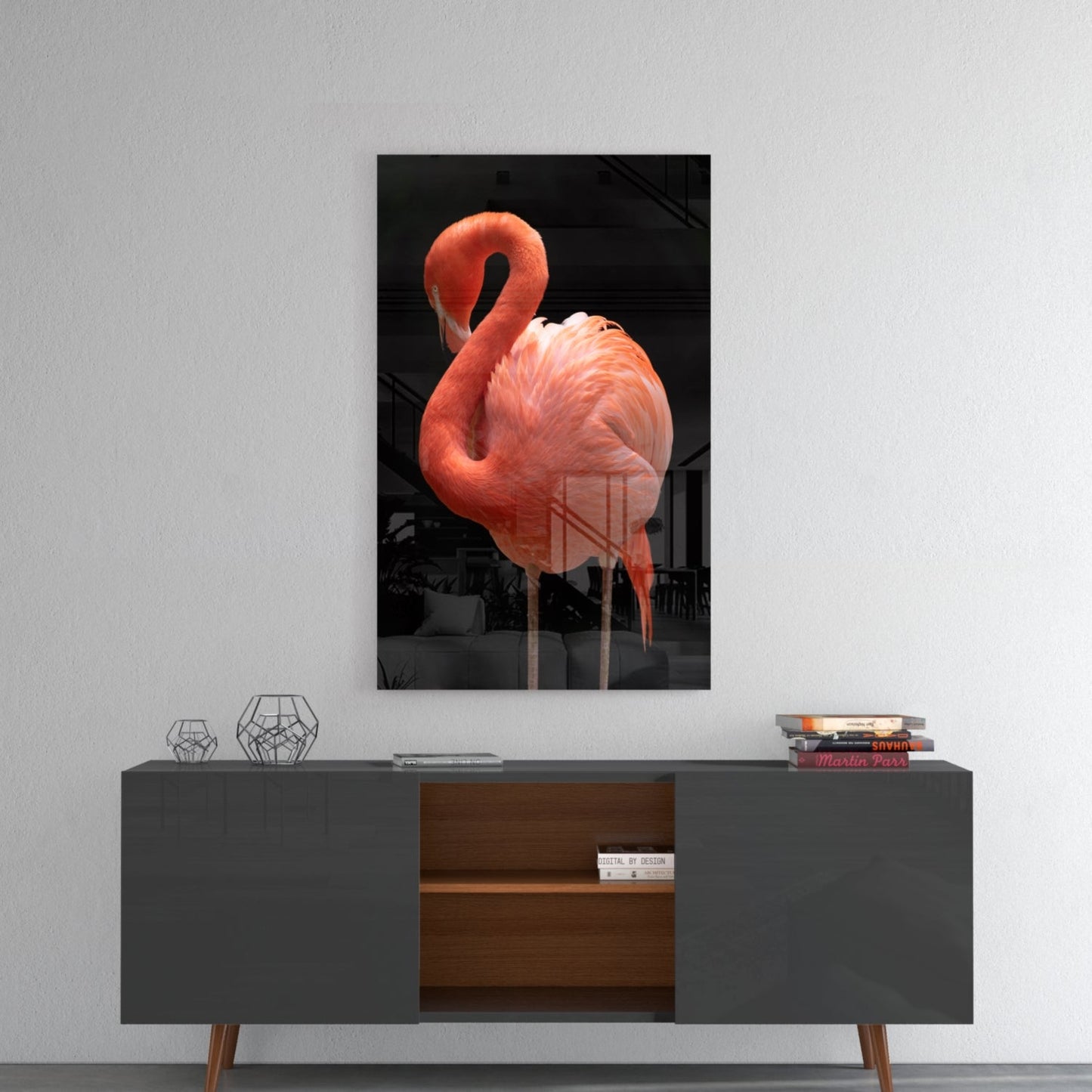 Flamingo Curved Neck Glass Wall Art