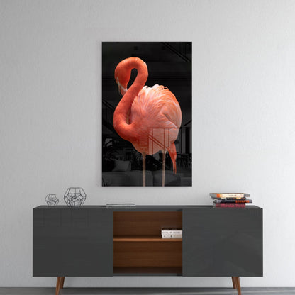 Flamingo Curved Neck Glass Wall Art