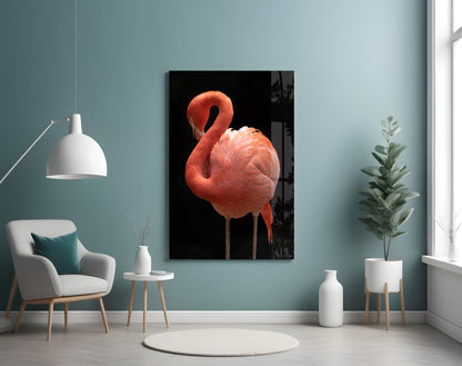 Flamingo Curved Neck Glass Wall Art