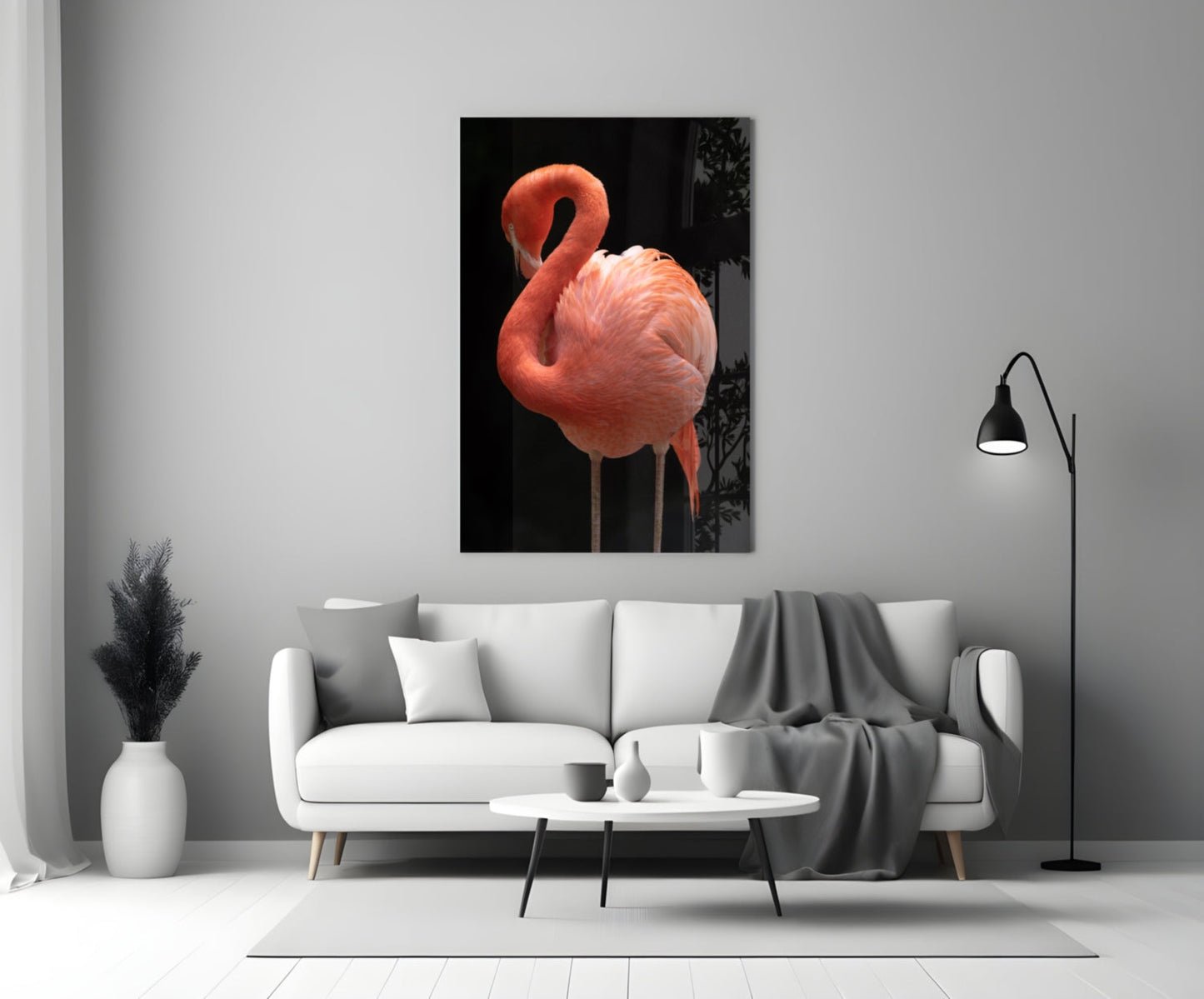Flamingo Curved Neck Glass Wall Art