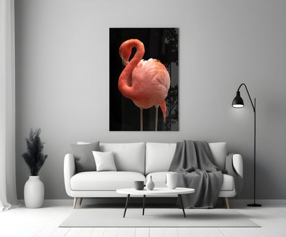 Flamingo Curved Neck Glass Wall Art