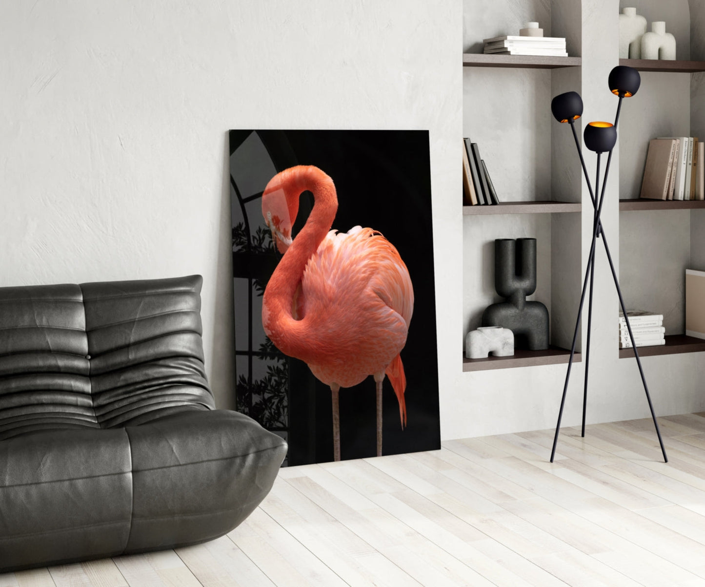 Flamingo Curved Neck Glass Wall Art
