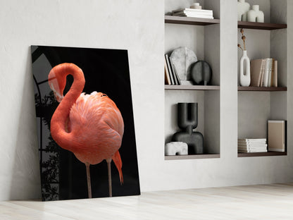 Flamingo Curved Neck Glass Wall Art