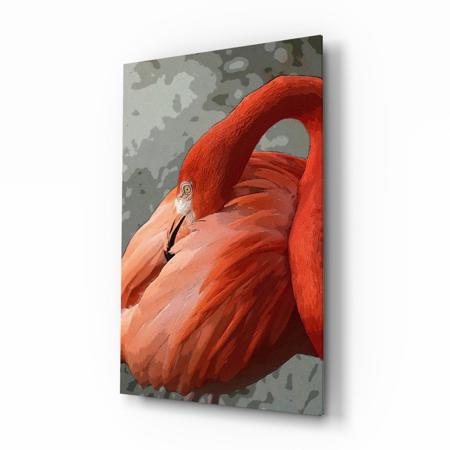 Resting flamingo painterly portrait glass wall art