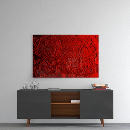 Crimson Textured Rose Glass Wall Art
