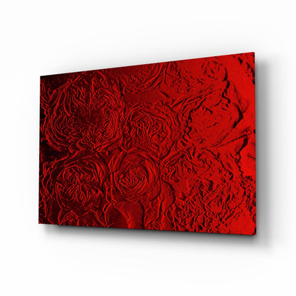 Crimson textured rose glass wall art with polished finish