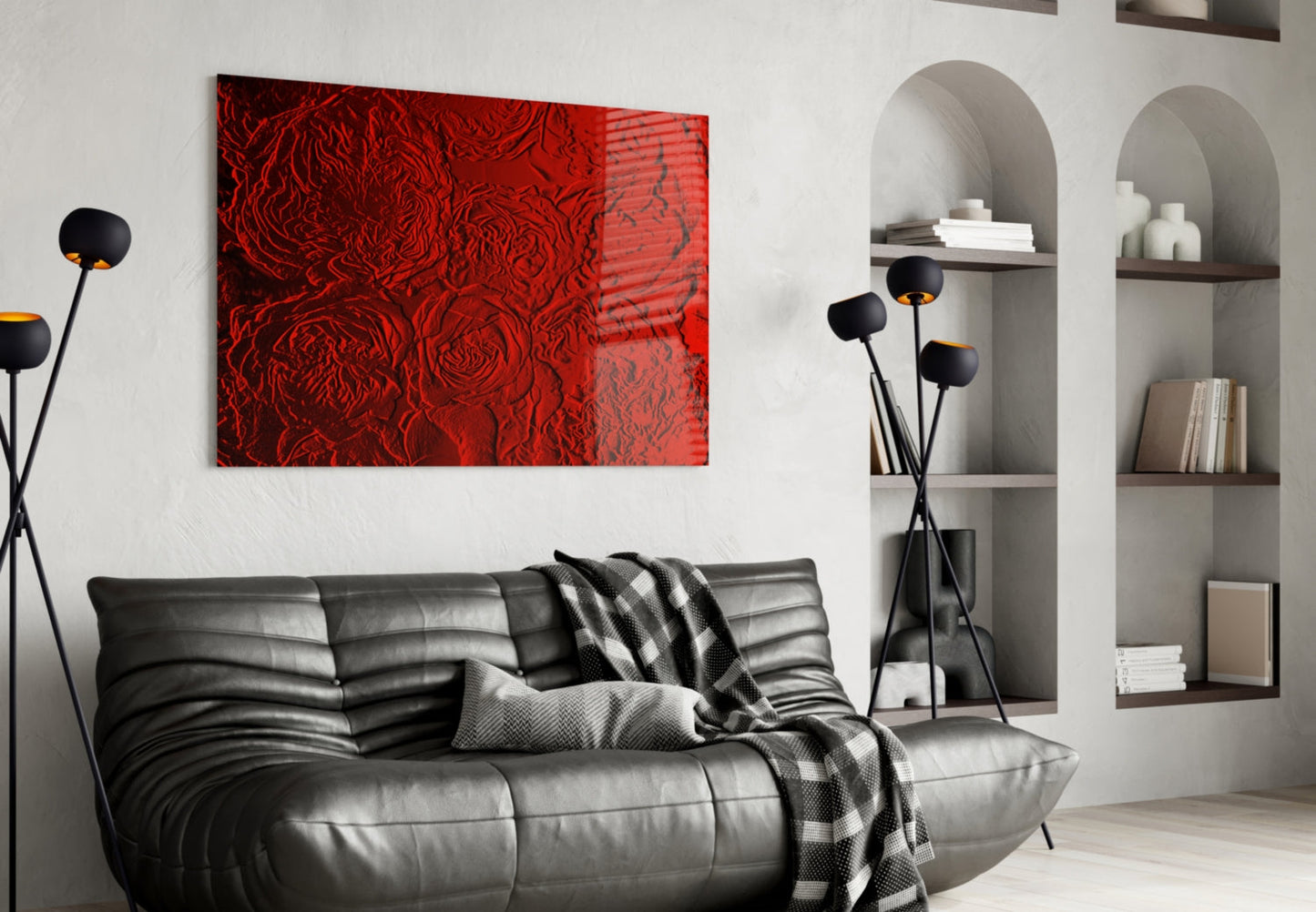 Crimson Textured Rose Glass Wall Art