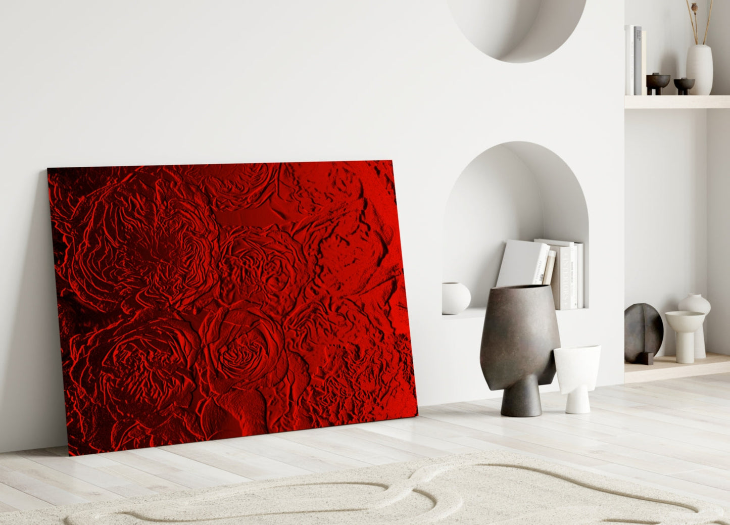 Crimson Textured Rose Glass Wall Art
