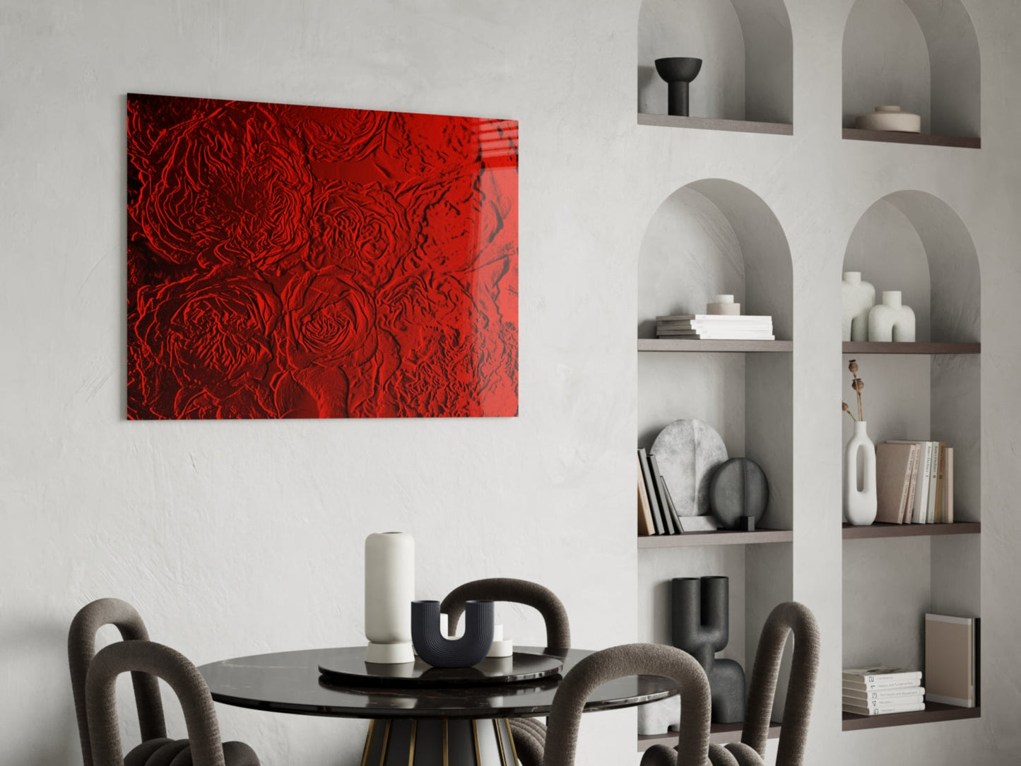 Crimson Textured Rose Glass Wall Art