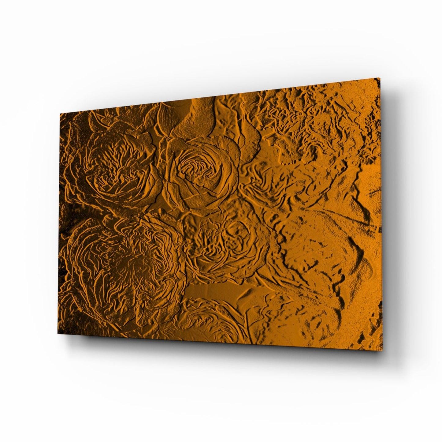 Amber gold rose relief texture glass wall art