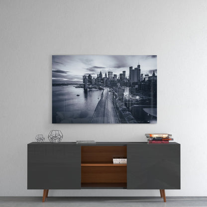 Manhattan Skyline Bridge Dusk Glass Wall Art