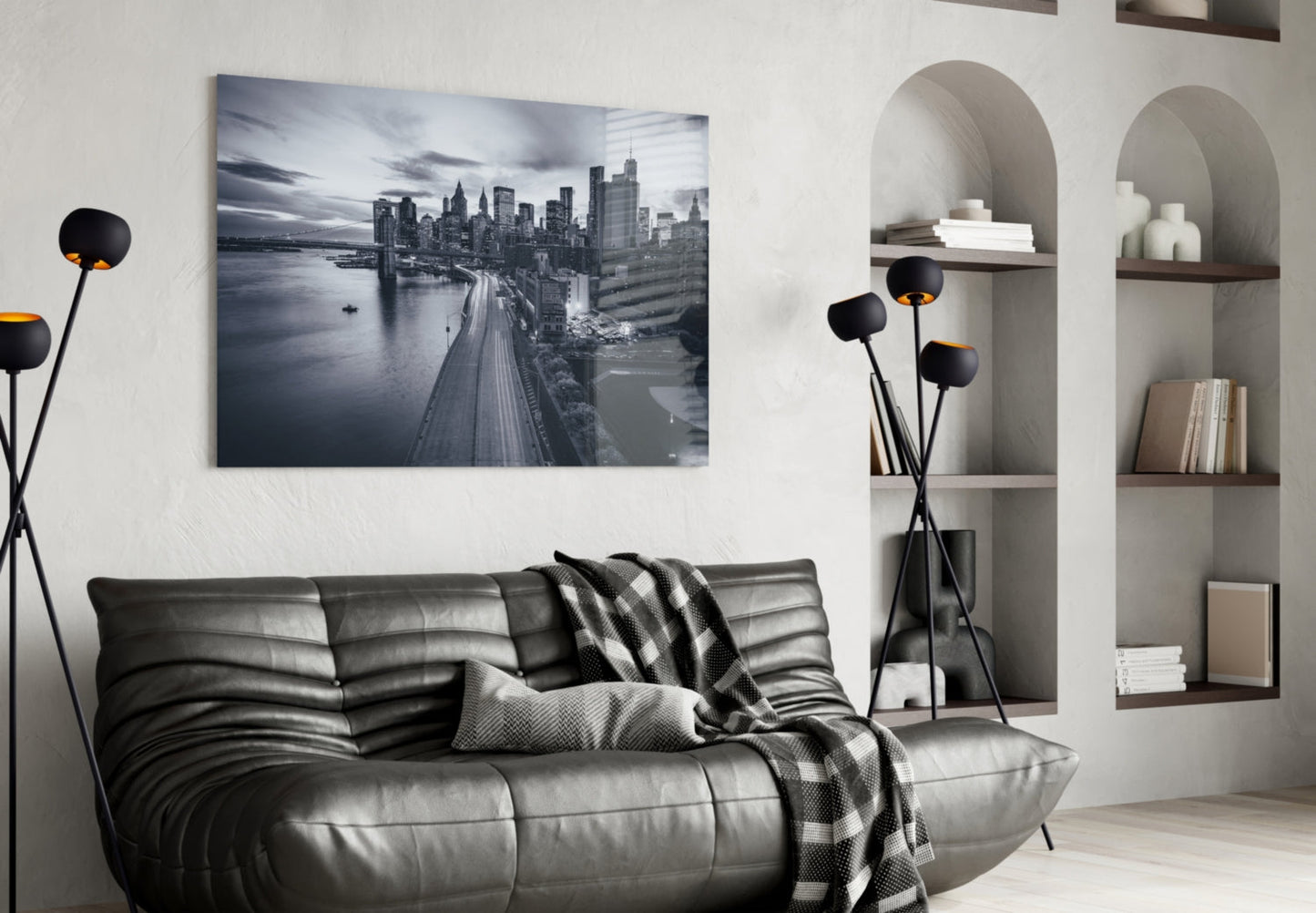 Manhattan Skyline Bridge Dusk Glass Wall Art