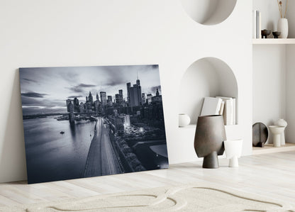 Manhattan Skyline Bridge Dusk Glass Wall Art