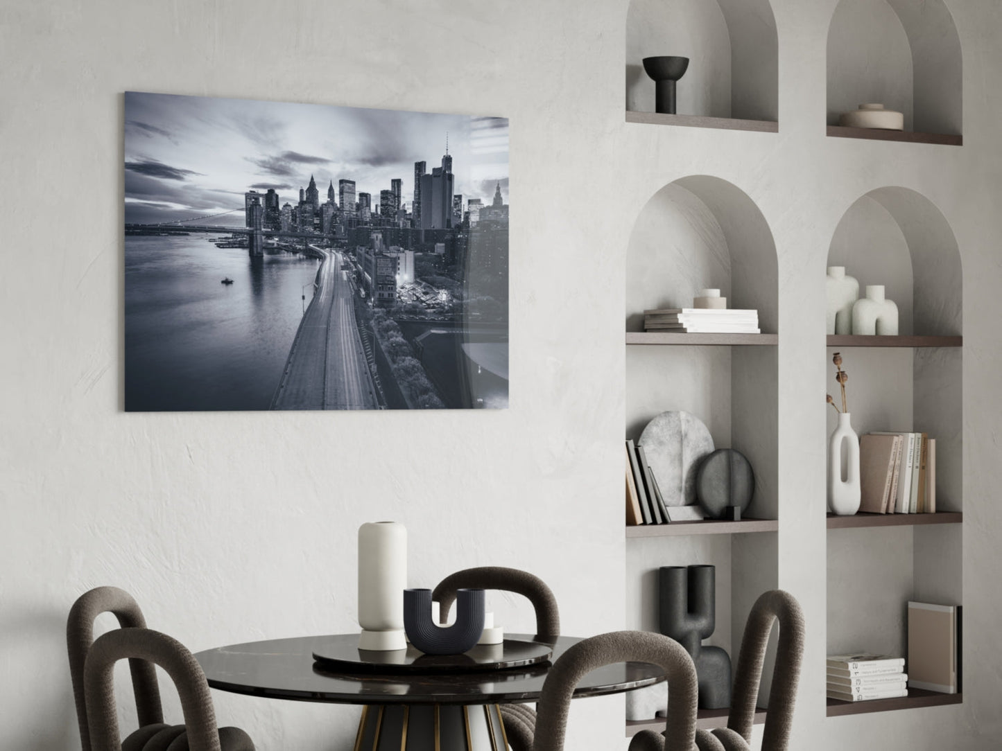 Manhattan Skyline Bridge Dusk Glass Wall Art