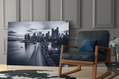 Manhattan Skyline Bridge Dusk Glass Wall Art