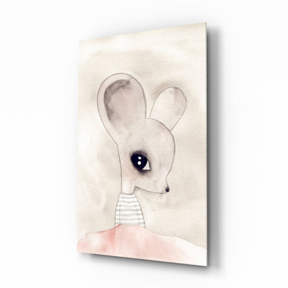 Cute mouse watercolor glass wall art with polished finish