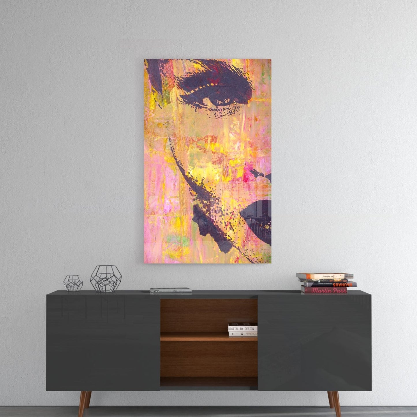 Magenta Stencil Portrait Glass Wall Art