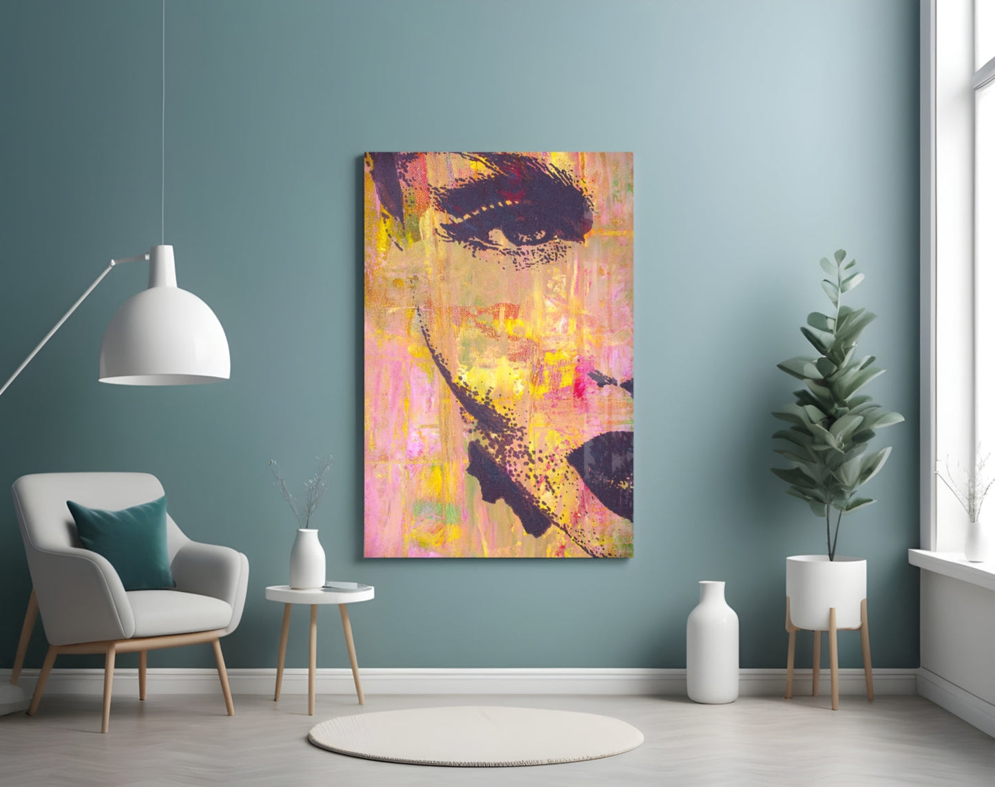 Magenta Stencil Portrait Glass Wall Art