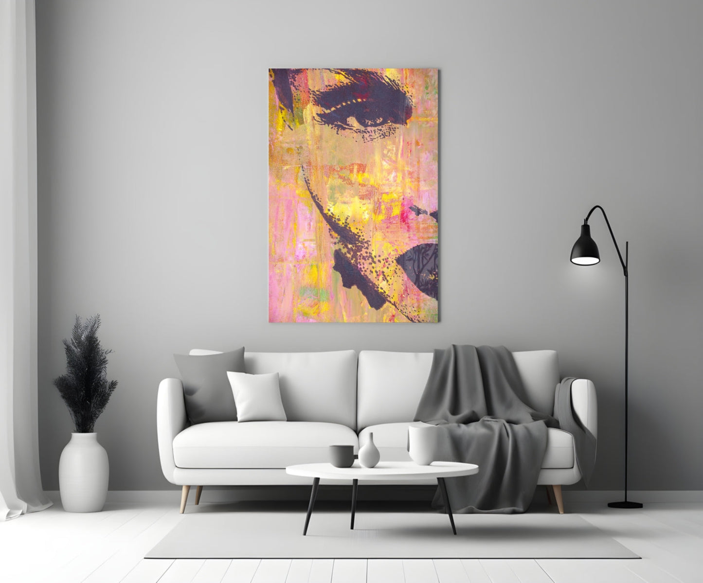 Magenta Stencil Portrait Glass Wall Art
