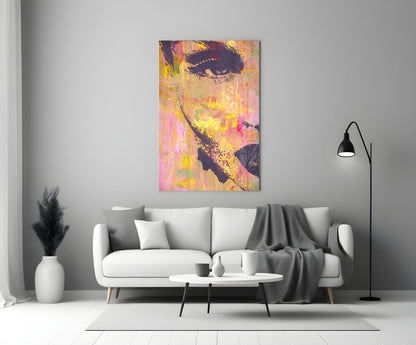 Magenta Stencil Portrait Glass Wall Art
