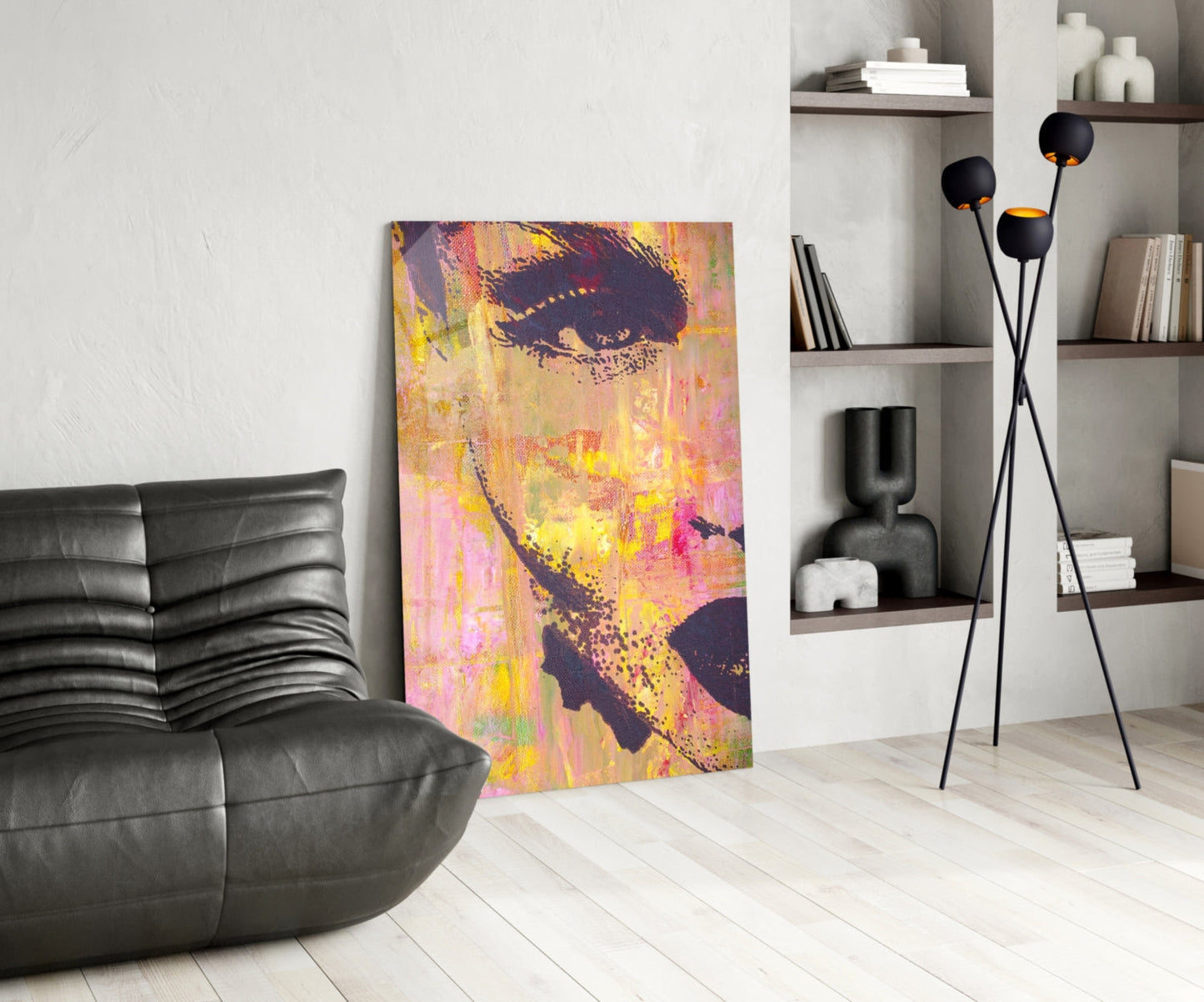Magenta Stencil Portrait Glass Wall Art
