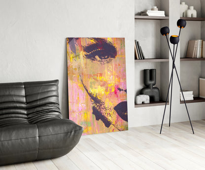 Magenta Stencil Portrait Glass Wall Art
