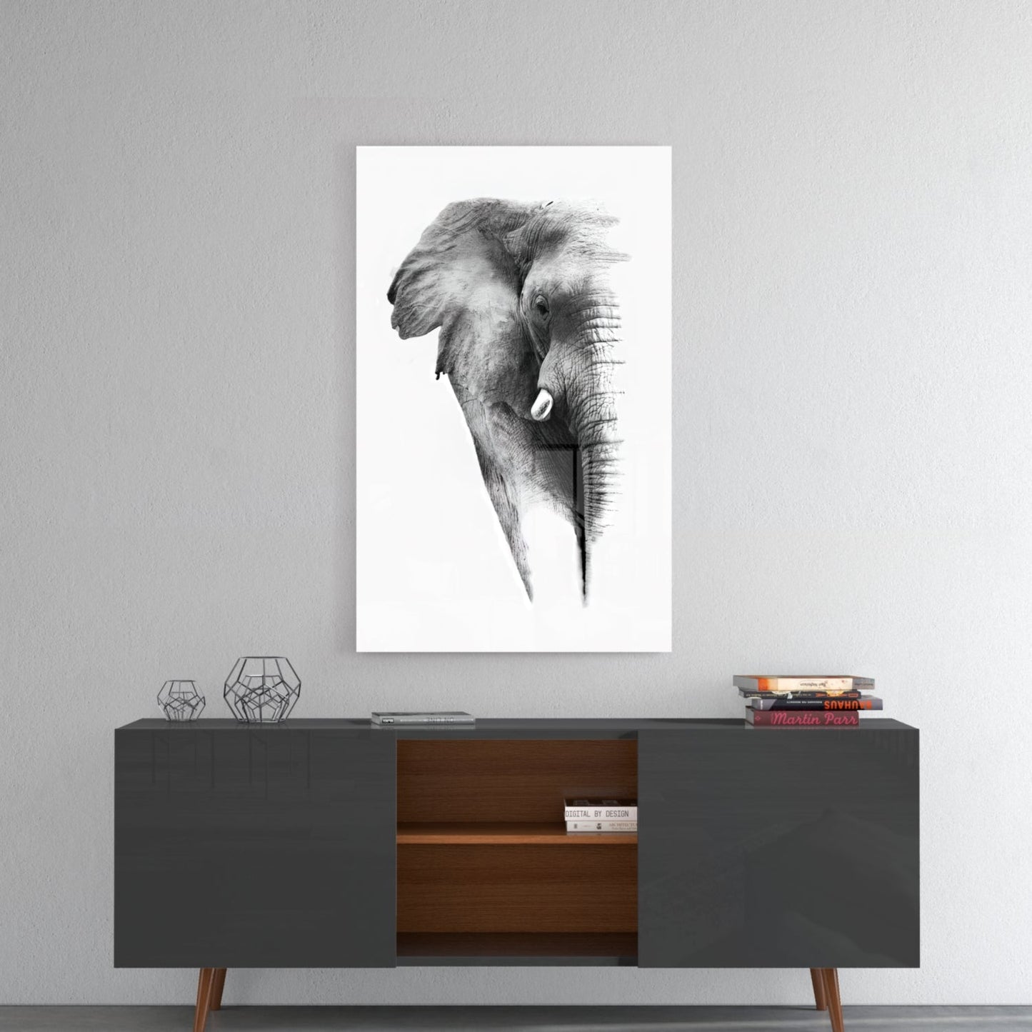 Faded Elephant Sketch Glass Wall Art