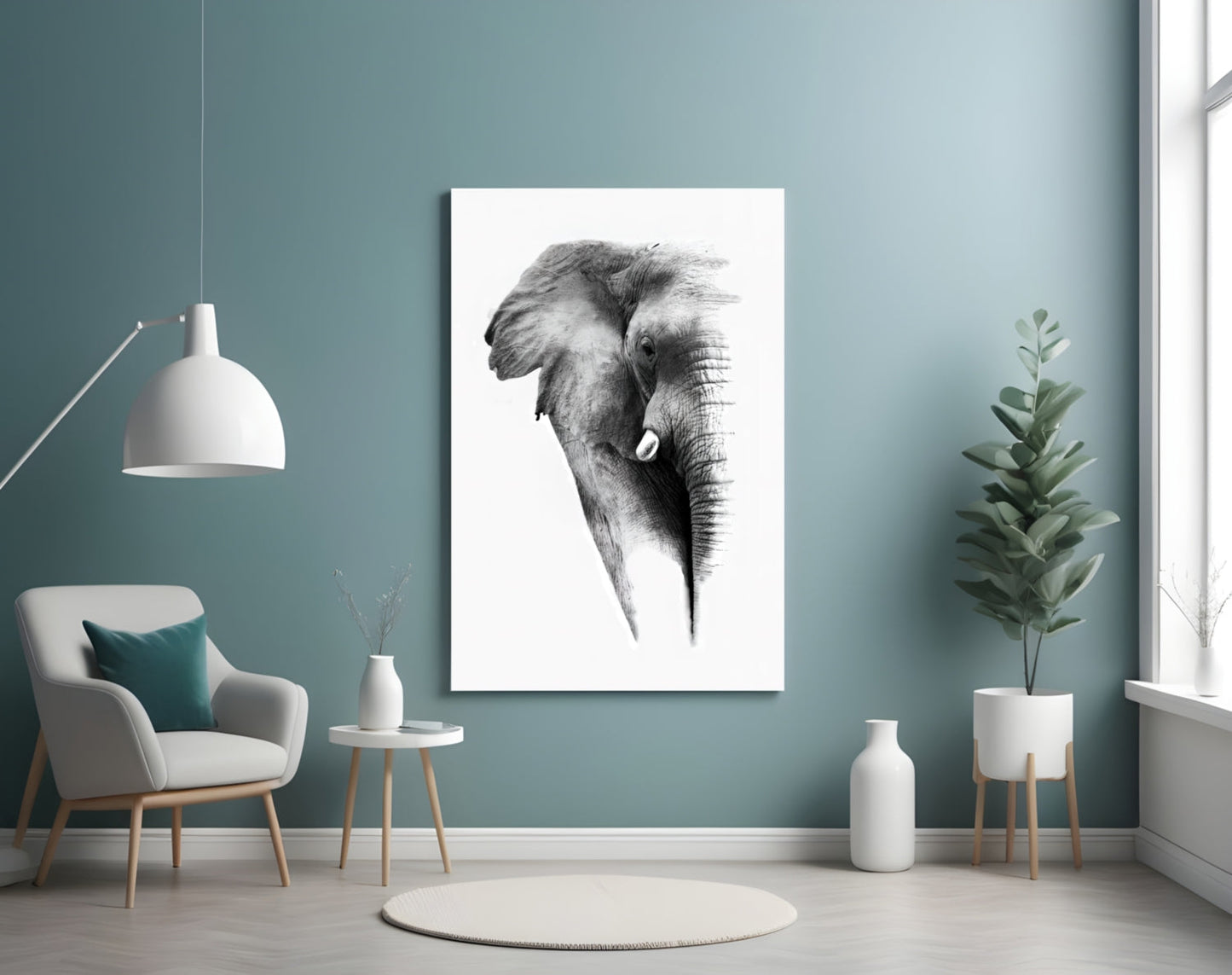 Faded Elephant Sketch Glass Wall Art