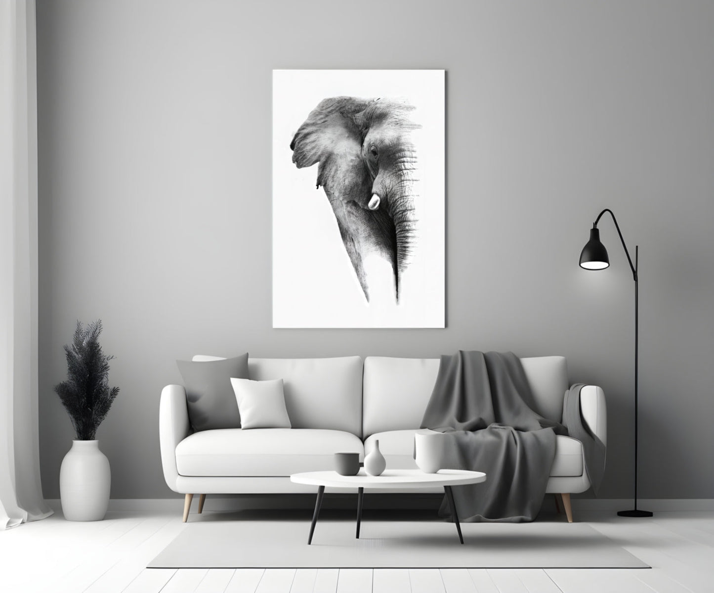 Faded Elephant Sketch Glass Wall Art