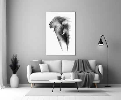 Faded Elephant Sketch Glass Wall Art