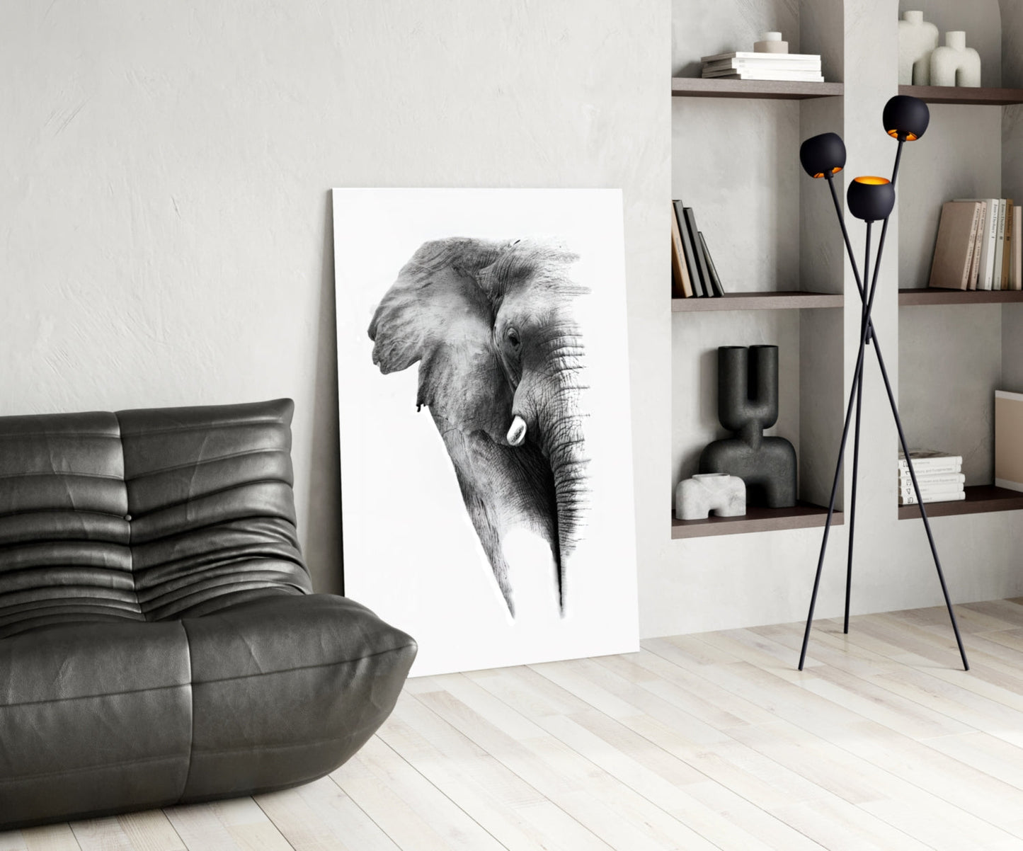 Faded Elephant Sketch Glass Wall Art