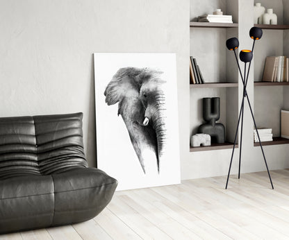 Faded Elephant Sketch Glass Wall Art