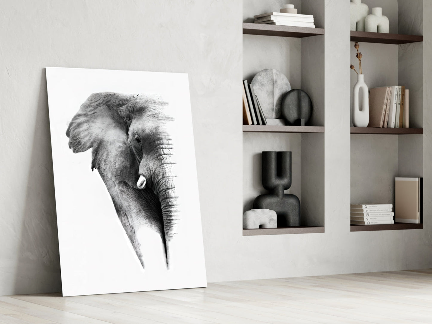 Faded Elephant Sketch Glass Wall Art
