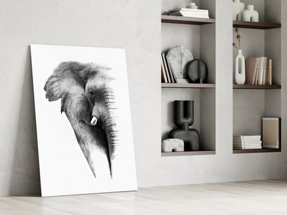 Faded Elephant Sketch Glass Wall Art