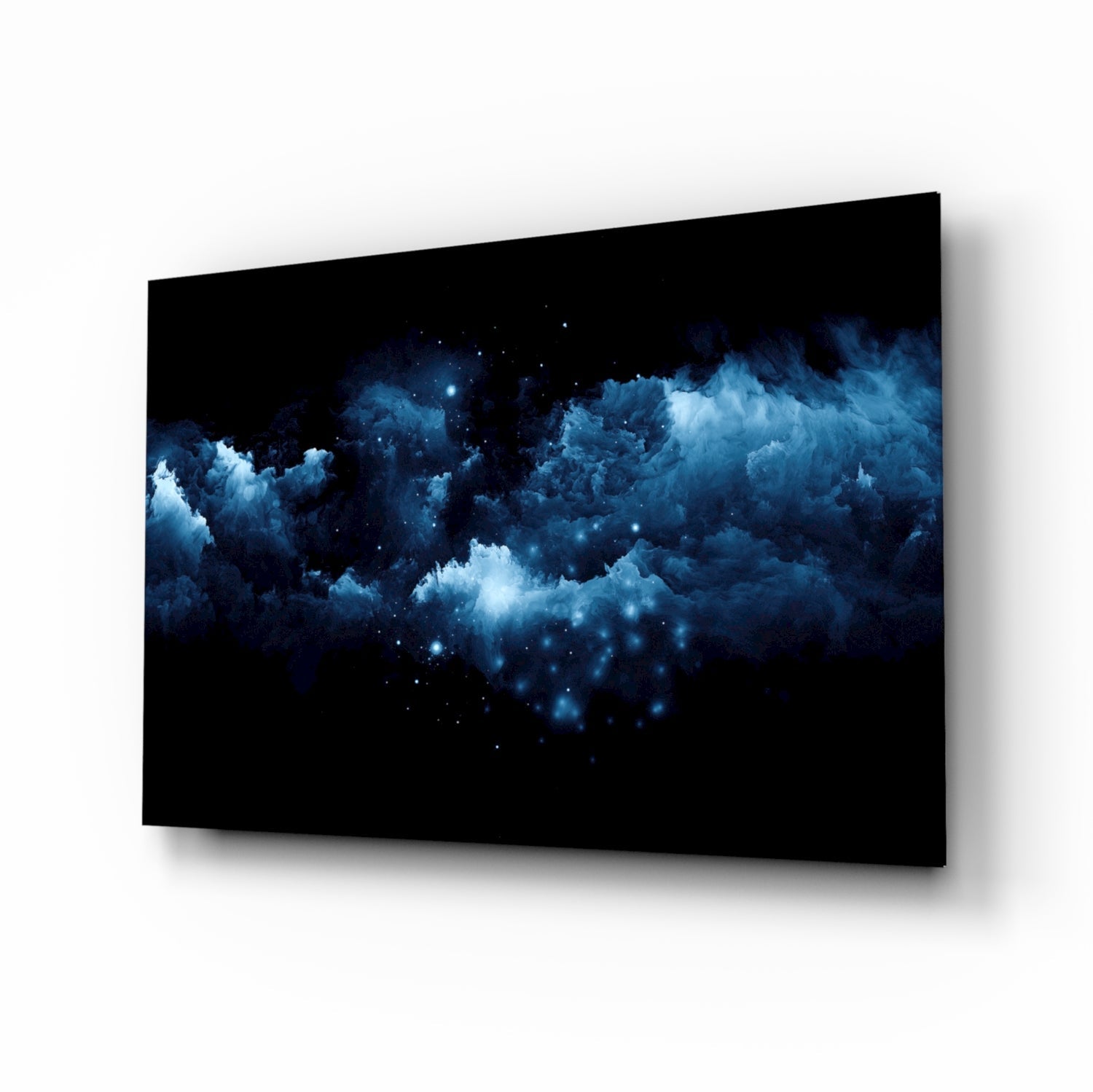 Blue cloud nebula glass wall art