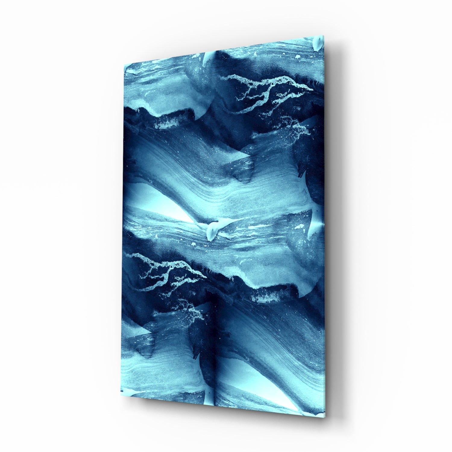 Blue Serenity glass wall art ink wash abstract