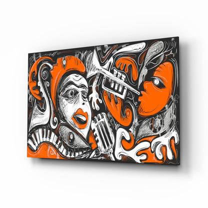 Cubist musical portrait glass wall art with polished finish
