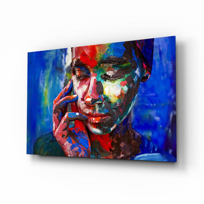Cobalt multicolor portrait glass wall art