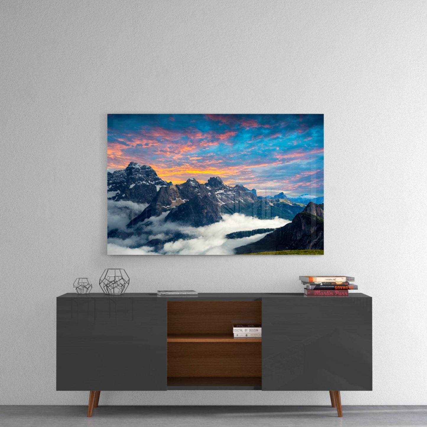 Dolomite Peaks Sunset Glass Wall Art, Alpine Mountain Landscape
